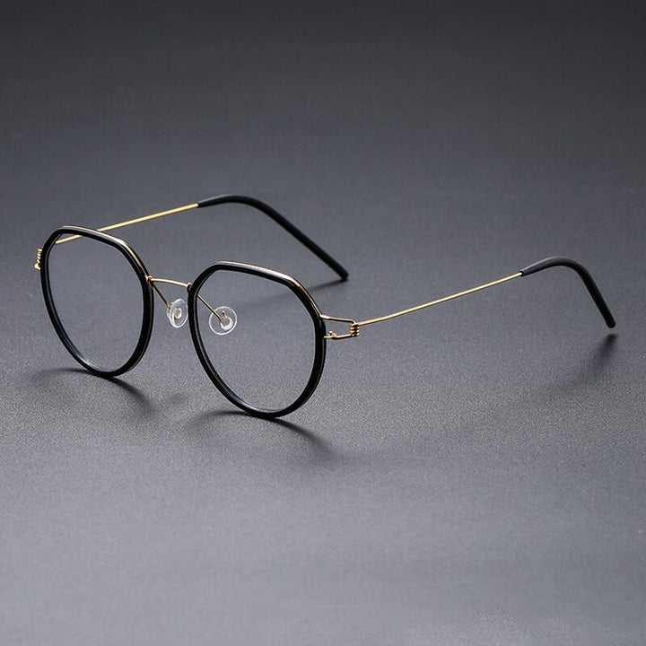Gatenac Unisex Full Rim Polygon Square Titanium Alloy Screwless Frame Eyeglasses Gxyj691 Full Rim Gatenac Black Gold
