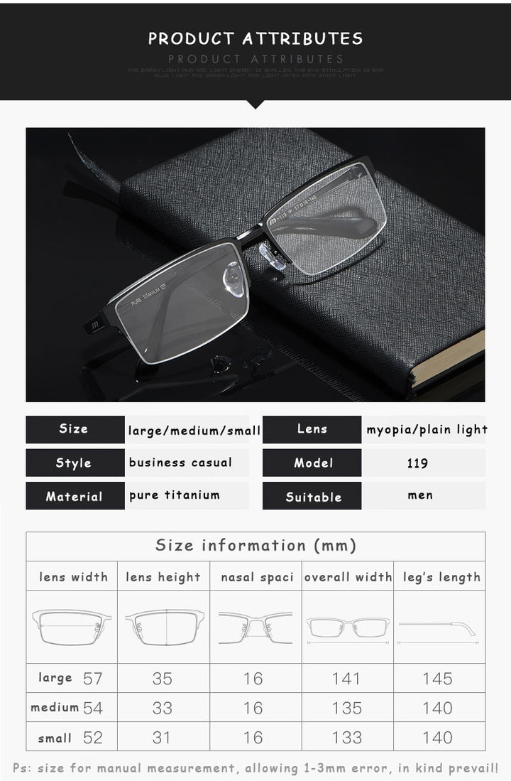 Hotochki Men's Semi Rim Square Alloy Frame Eyeglasses 119 Semi Rim Hotochki