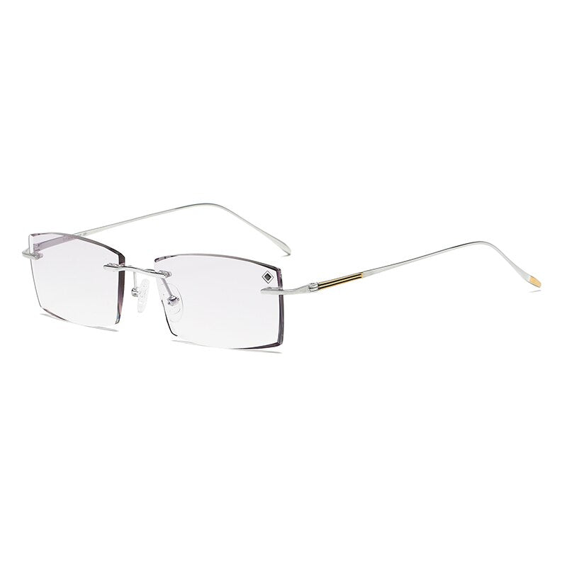 Zirosat 9083 Men's Eyeglasses Titanium Rimless Diamond Trimmed Rimless Zirosat Silver diamond cut