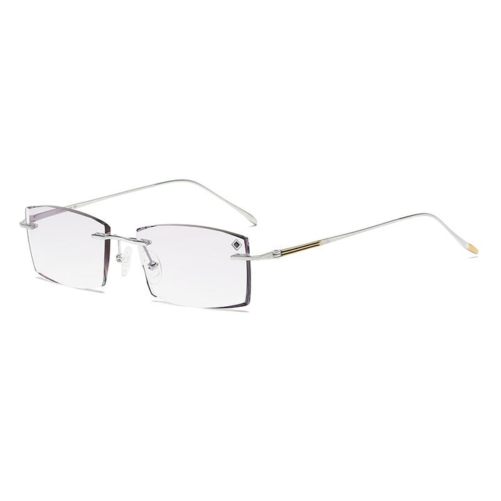Zirosat 9083 Men's Eyeglasses Titanium Rimless Diamond Trimmed Rimless Zirosat Silver diamond cut