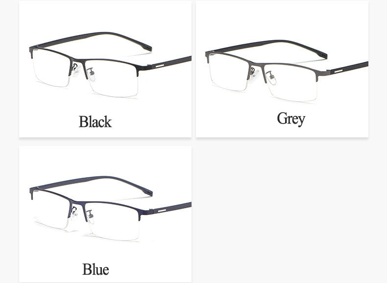 Hotochki Men's Semi Rim Rectangular Alloy Frame Eyeglasses 9102 Semi Rim Hotochki