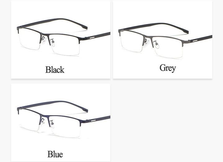 Hotochki Men's Semi Rim Rectangular Alloy Frame Eyeglasses 9102 Semi Rim Hotochki