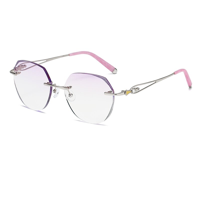 Zirosat 58111 Women's Eyeglasses Alloy Tint Lenses Diamond Cutting Rimless Titanium Rimless Zirosat silver pink cut