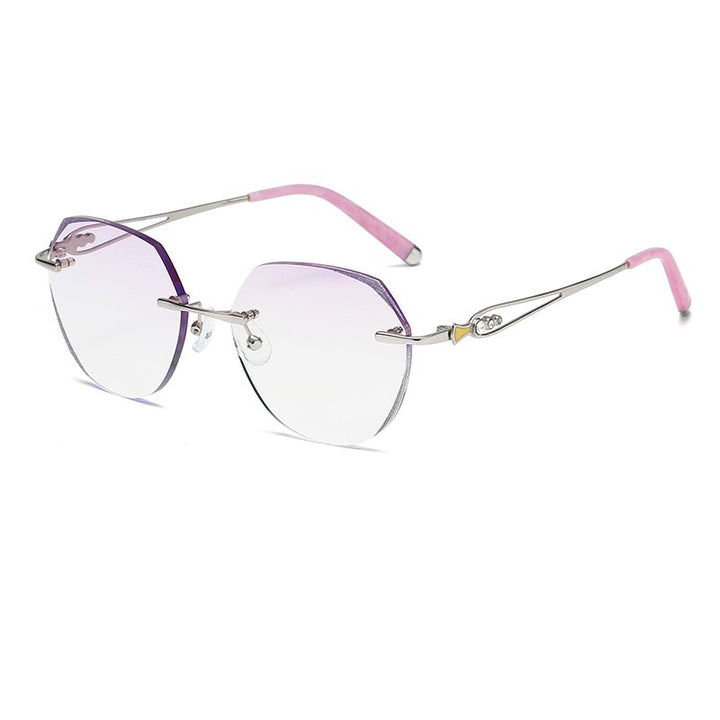 Zirosat 58111 Women's Eyeglasses Alloy Tint Lenses Diamond Cutting Rimless Titanium Rimless Zirosat silver pink cut