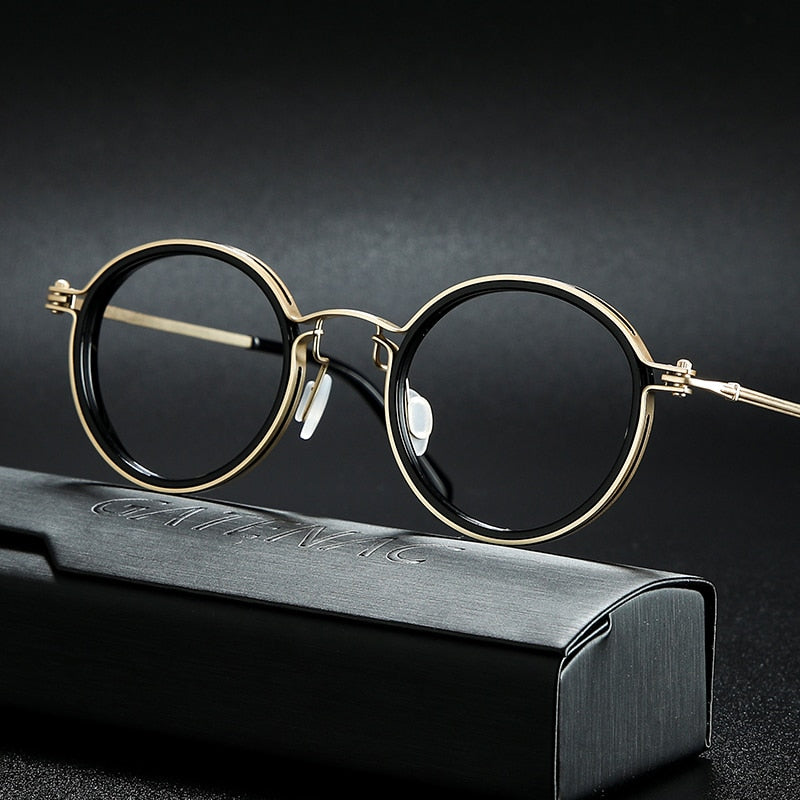 Gatenac Unisex Full Rim Round Titanium Frame Eyeglasses Gxyj639 Full Rim Gatenac Gold  