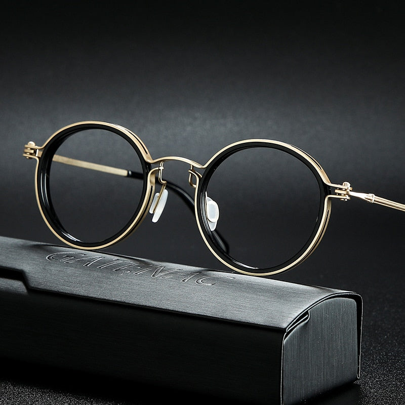 Gatenac Unisex Full Rim Round Titanium Frame Eyeglasses Gxyj639 Full Rim Gatenac Gold