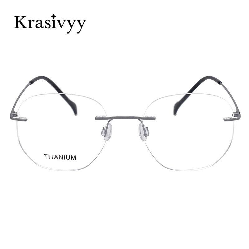Krasivyy Unisex Rimless Irregular Round Screwless Titanium Eyeglasses Kr5010 Rimless Krasivyy