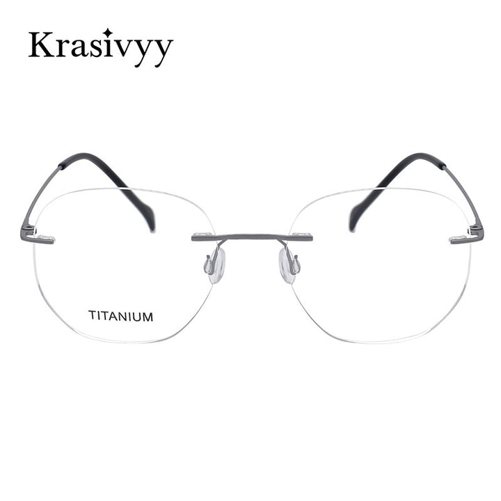 Krasivyy Unisex Rimless Irregular Round Screwless Titanium Eyeglasses Kr5010 Rimless Krasivyy