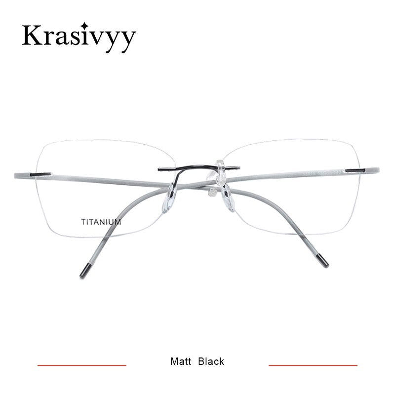 Krasivyy Unisex Rimless Square Oval Eyeglasses Kr6015 Rimless Krasivyy Matt Black