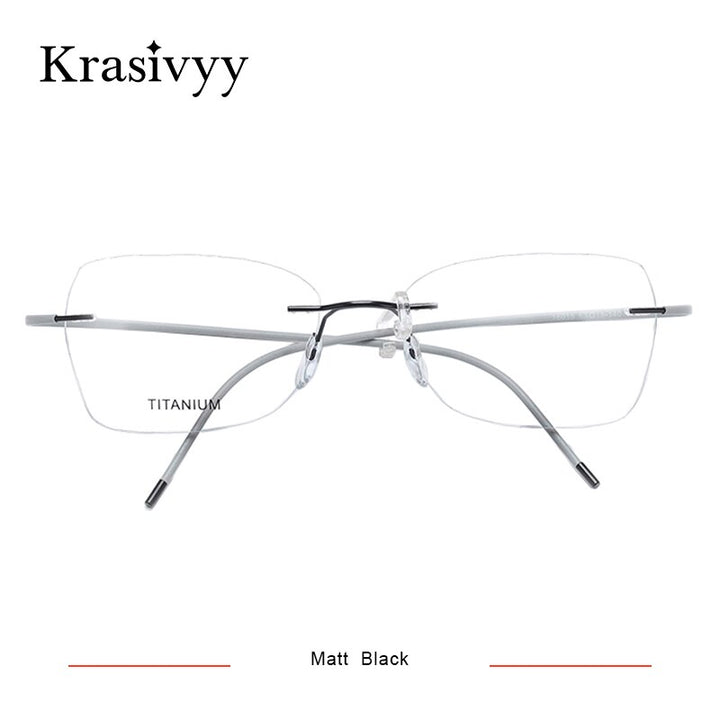 Krasivyy Unisex Rimless Square Oval Eyeglasses Kr6015 Rimless Krasivyy Matt Black