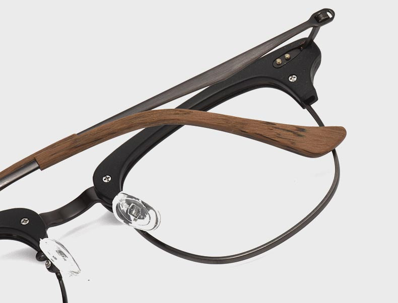 Hdcrafter Men's Full Rim Round Wood Alloy Frame Eyeglasses 8057 Full Rim Hdcrafter Eyeglasses