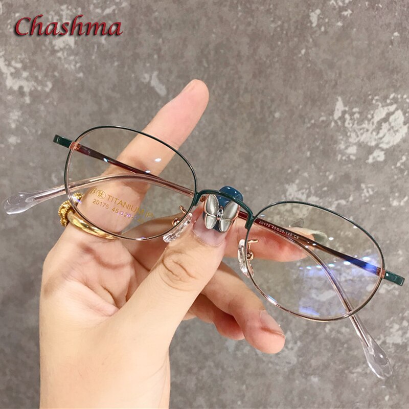 Chashma Ochki Unisex Full Rim Small Round Titanium Eyeglasses 20175 Full Rim Chashma Ochki Gold Green  