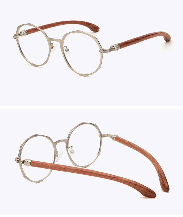Hdcrafter Unisex Full Rim Round Acetate Alloy Frame Wood Temple Eyeglasses 7578d Full Rim Hdcrafter Eyeglasses