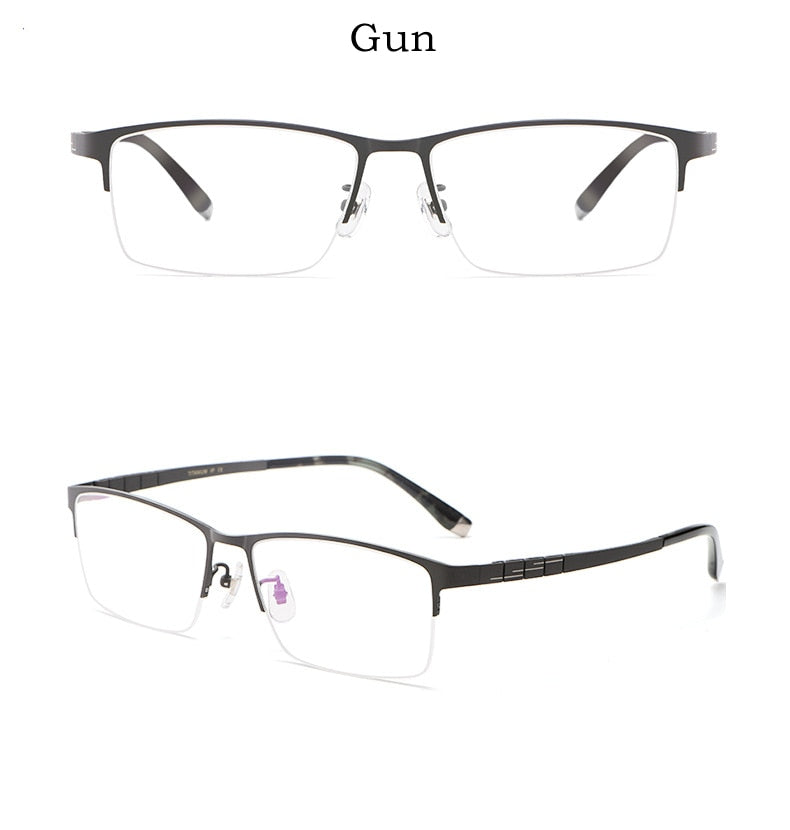 Yimaruili Men's Semi Rim Titanium Rectangular Frame Eyeglasses HT0186 Semi Rim Yimaruili Eyeglasses