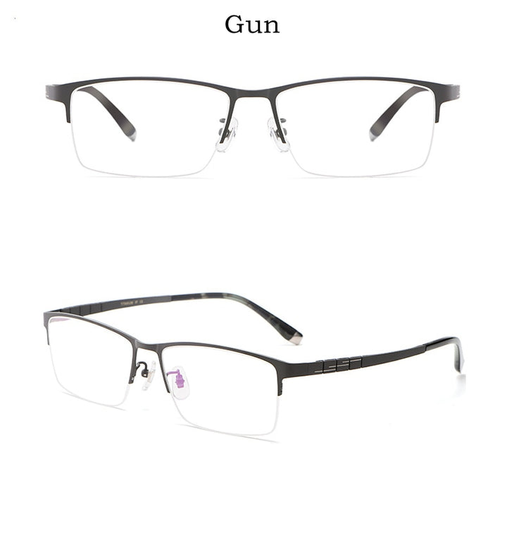 Yimaruili Men's Semi Rim Titanium Rectangular Frame Eyeglasses HT0186 Semi Rim Yimaruili Eyeglasses