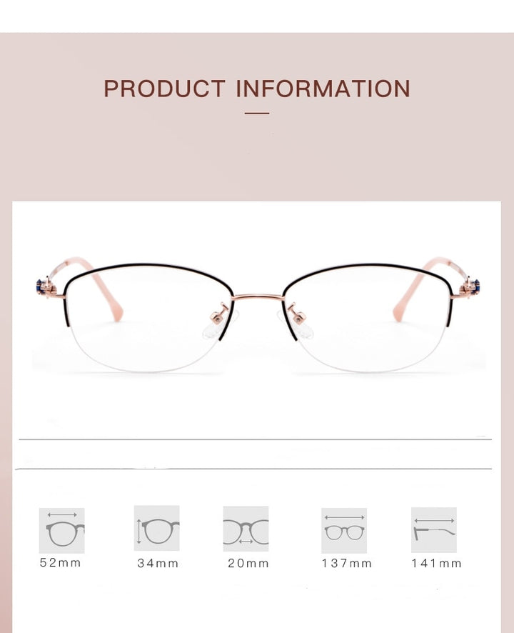 Yimaruili Women's Semi Rim Alloy Frame Eyeglasses 8020Z Semi Rim Yimaruili Eyeglasses
