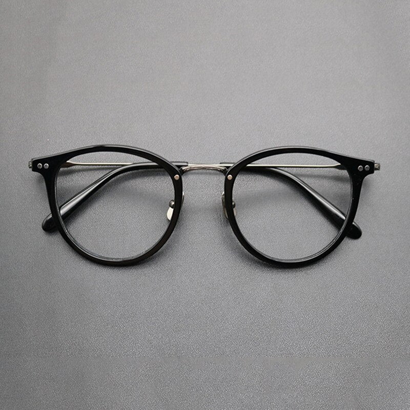Gatenac Unisex Full Rim Round Titanium Acetate Frame Eyeglasses Gxyj717 Full Rim Gatenac Black Gun
