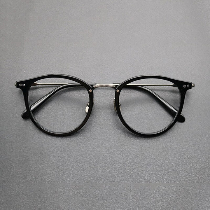 Gatenac Unisex Full Rim Round Titanium Acetate Frame Eyeglasses Gxyj717 Full Rim Gatenac Black Gun