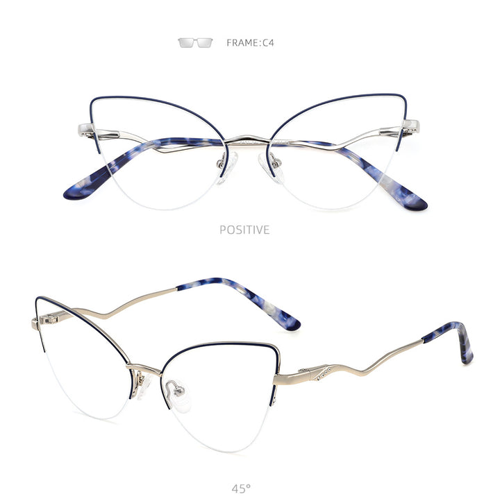 Laoyehui Women's Semi Rim Cat Eye Alloy Frame Reading Glasses 84511 Reading Glasses Laoyehui
