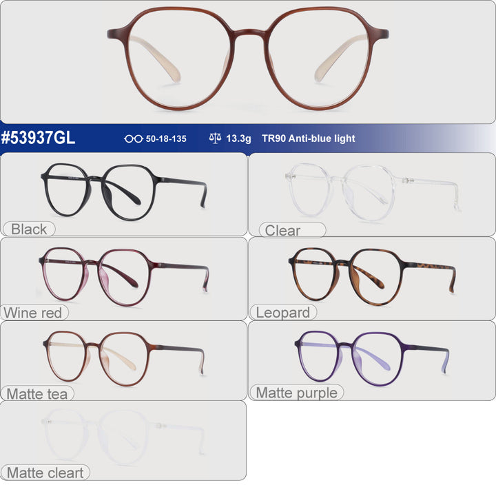 CCspace Unisex Full Rim Round Square Tr 90 Titanium Frame Eyeglasses 53937 Full Rim CCspace