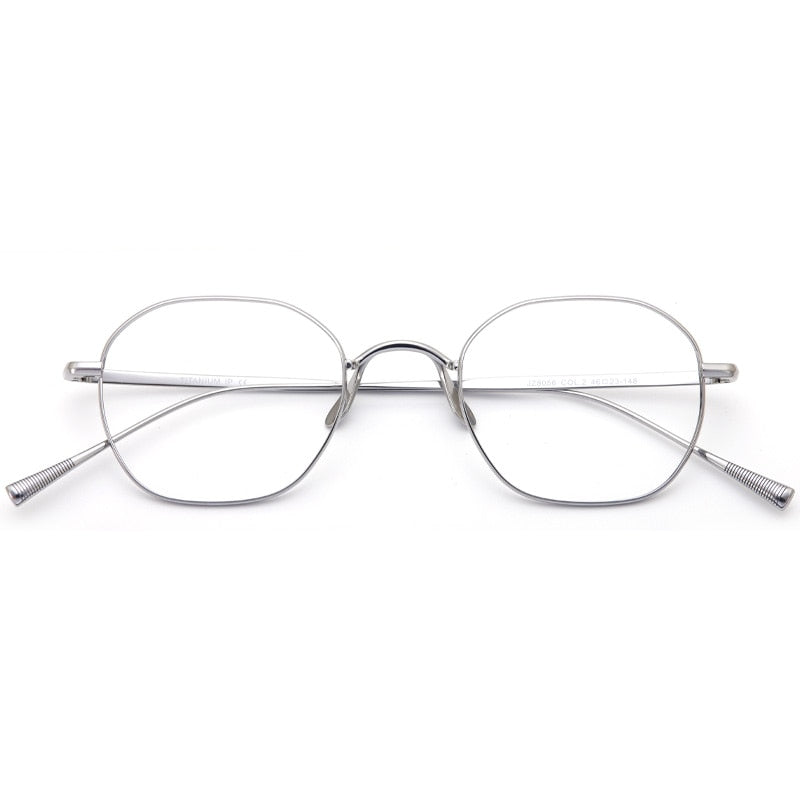 Muzz Unisex Full Rim Polygonal Square Titanium Frame Eyeglasses 8056 Full Rim Muzz Silver