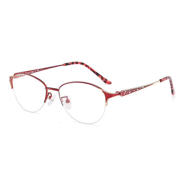 Hotony Women's Semi Rim Oval Alloy Eyeglasses F6049 Semi Rim Hotony Red