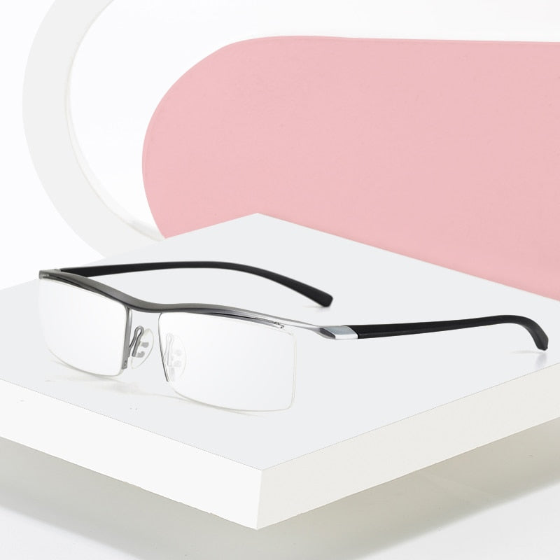 Hotony Men's Semi Rim Browline Titanium Frame Eyeglasses P8189 Semi Rim Hotony Silver