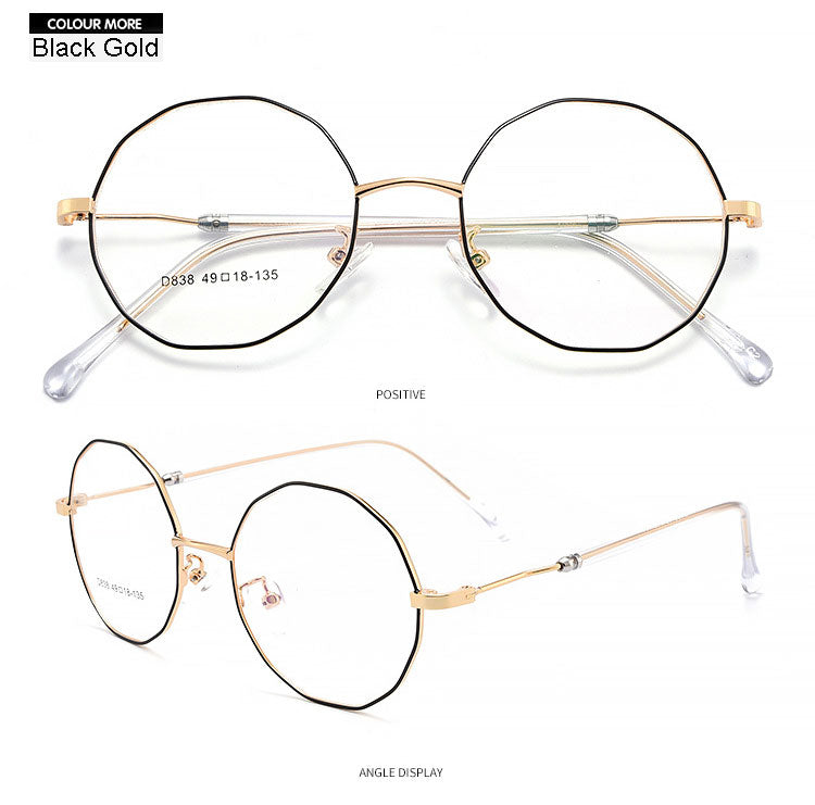 Hotony Unisex Full Rim Polygon Round Alloy Frame Spring Hinge Eyeglasses D838 Full Rim Hotony