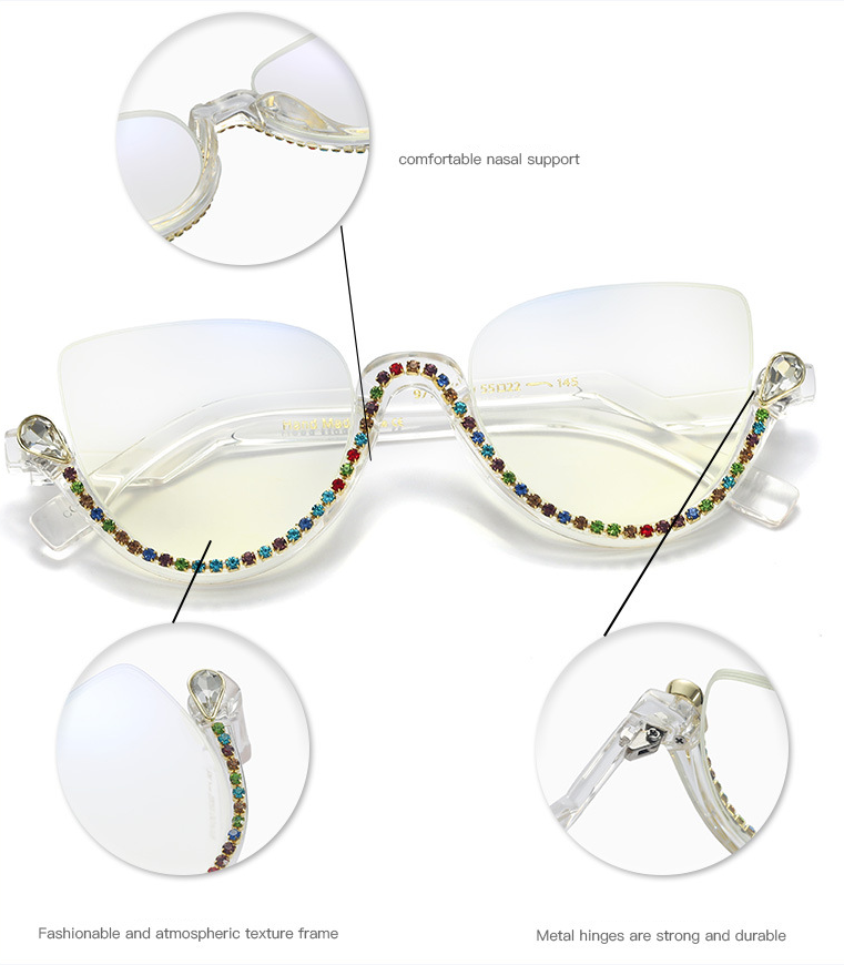 CCspace Women's Semi Rim Tr 90 Titanium Jeweled Frame Eyeglasses 45159 Semi Rim CCspace