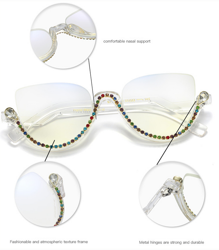 CCspace Women's Semi Rim Tr 90 Titanium Jeweled Frame Eyeglasses 45159 Semi Rim CCspace