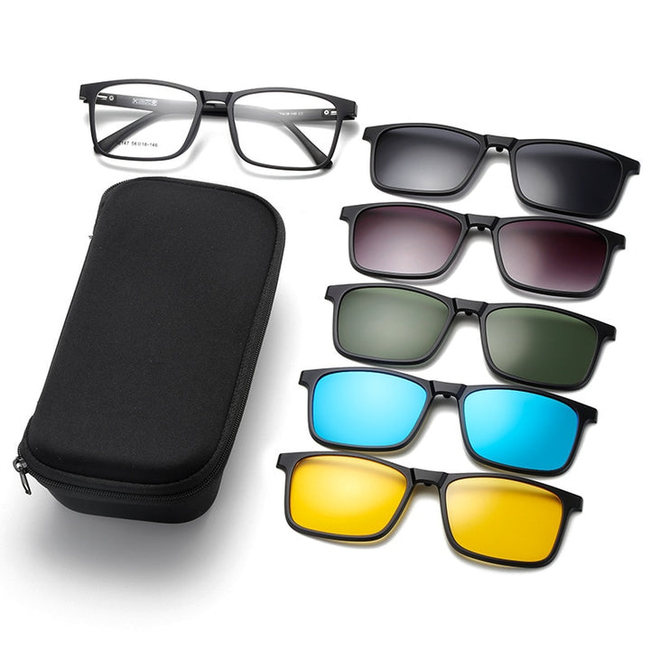 Yimaruili Unisex Full Rim Resin Frame Eyeglasses + 5 Polarized Magnetic Clip On Sunglasses 12147 With Clip Ons Yimaruili Eyeglasses