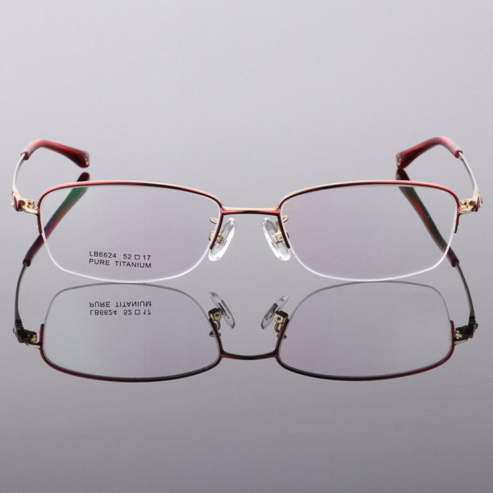 Women's Semi Rim Titanium Frame Eyeglasses Lr6624 Semi Rim Bclear