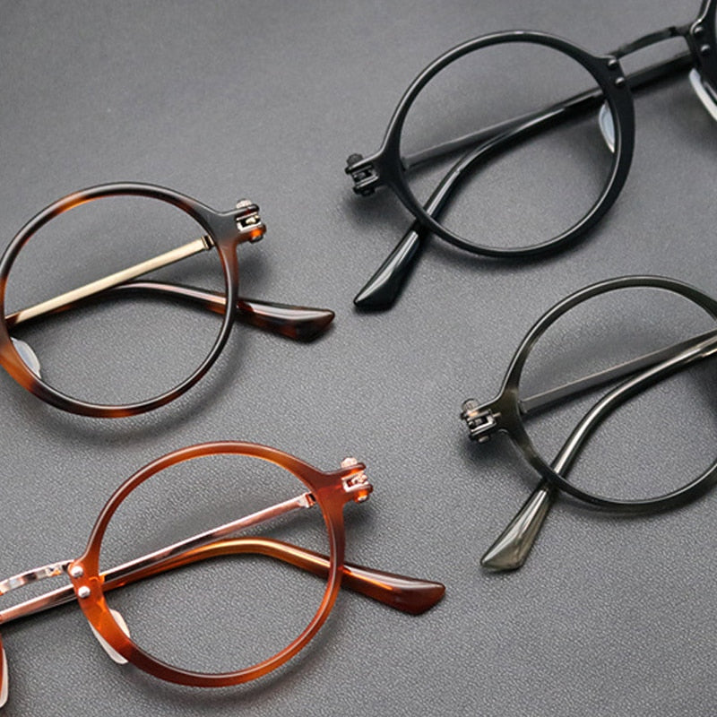 Gatenac Unisex Full Rim Round Titanium Acetate Frame Eyeglasses Gxyj696 Full Rim Gatenac