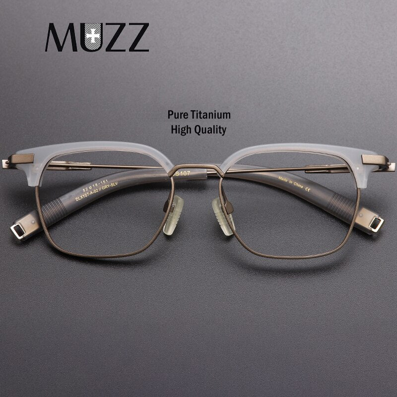 Muzz Men's Full Rim Square Titanium Acetate Frame Eyeglasses 107 Full Rim Muzz