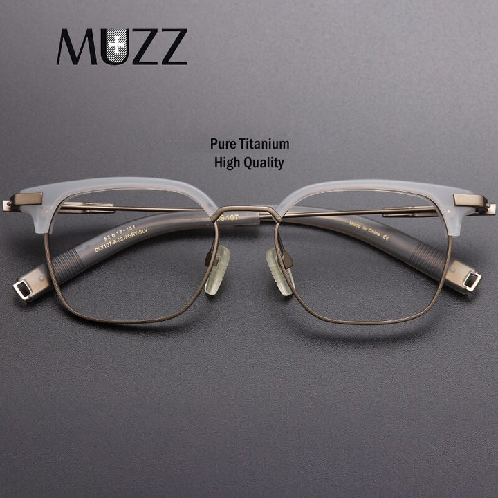 Muzz Men's Full Rim Square Titanium Acetate Frame Eyeglasses 107 Full Rim Muzz