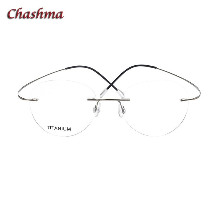 Chashma Ochki Unisex Rimless Round Titanium Eyeglasses 16017 Rimless Chashma Ochki Gray