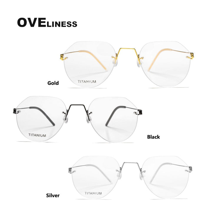 Oveliness Unisex Rimless Round Square Screwless Titanium Eyeglasses 9891 Rimless Oveliness