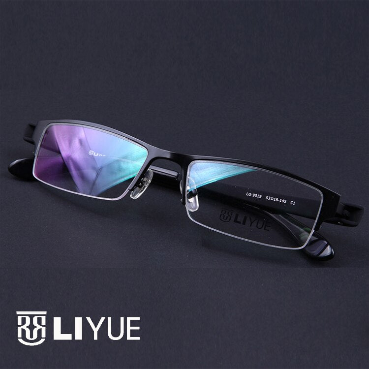 Oveliness Men's Semi Rim Rectangle Titanium Alloy Eyeglasses Ly9019 Semi Rim Oveliness