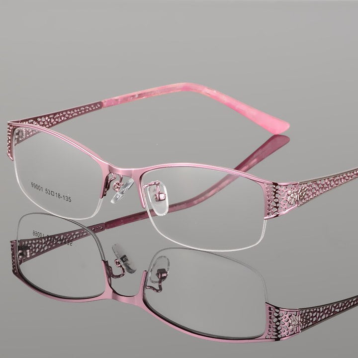 Women's Semi Rim Alloy Frame Eyeglasses 99001 Semi Rim Bclear Pink