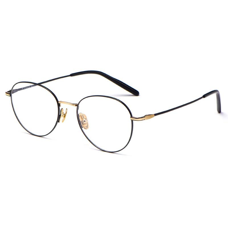 Muzz Unisex Full Rim Round B Titanium Frame Eyeglasses 15022 Full Rim Muzz black gold