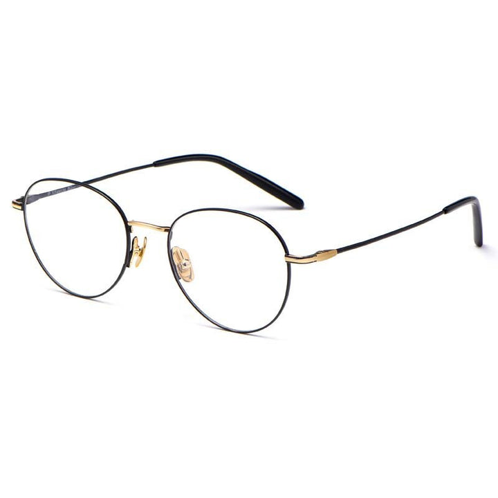 Muzz Unisex Full Rim Round B Titanium Frame Eyeglasses 15022 Full Rim Muzz black gold