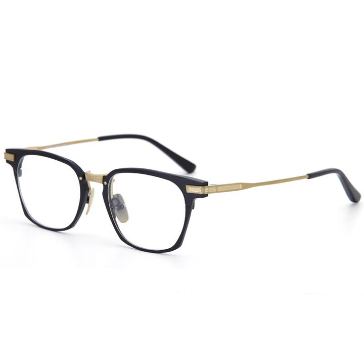 Muzz Unisex Full Rim Square Titanium Acetate Frame Eyeglasses 2068 Full Rim Muzz BLACK GOLOD