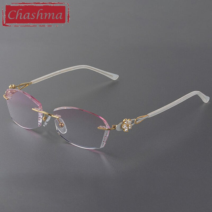 Women's Rimless Diamond Cut Titanium Frame Tinted Eyeglasses 2889 Rimless Chashma   