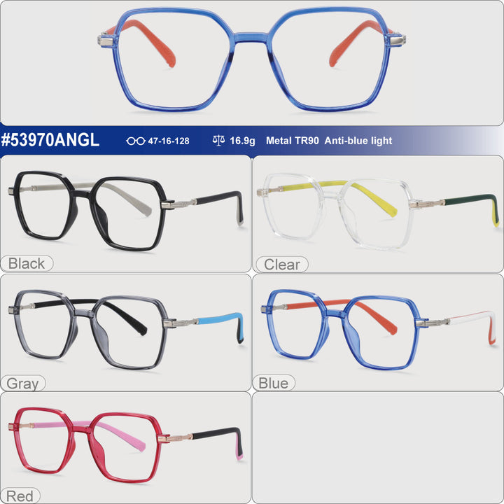 CCspace Children's Unisex Full Rim Square Tr 90 Titanium Frame Eyeglasses 53970 Full Rim CCspace