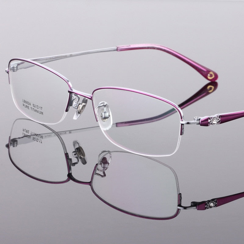 Women's Semi Rim Titanium Frame Eyeglasses Lr6624 Semi Rim Bclear Purple