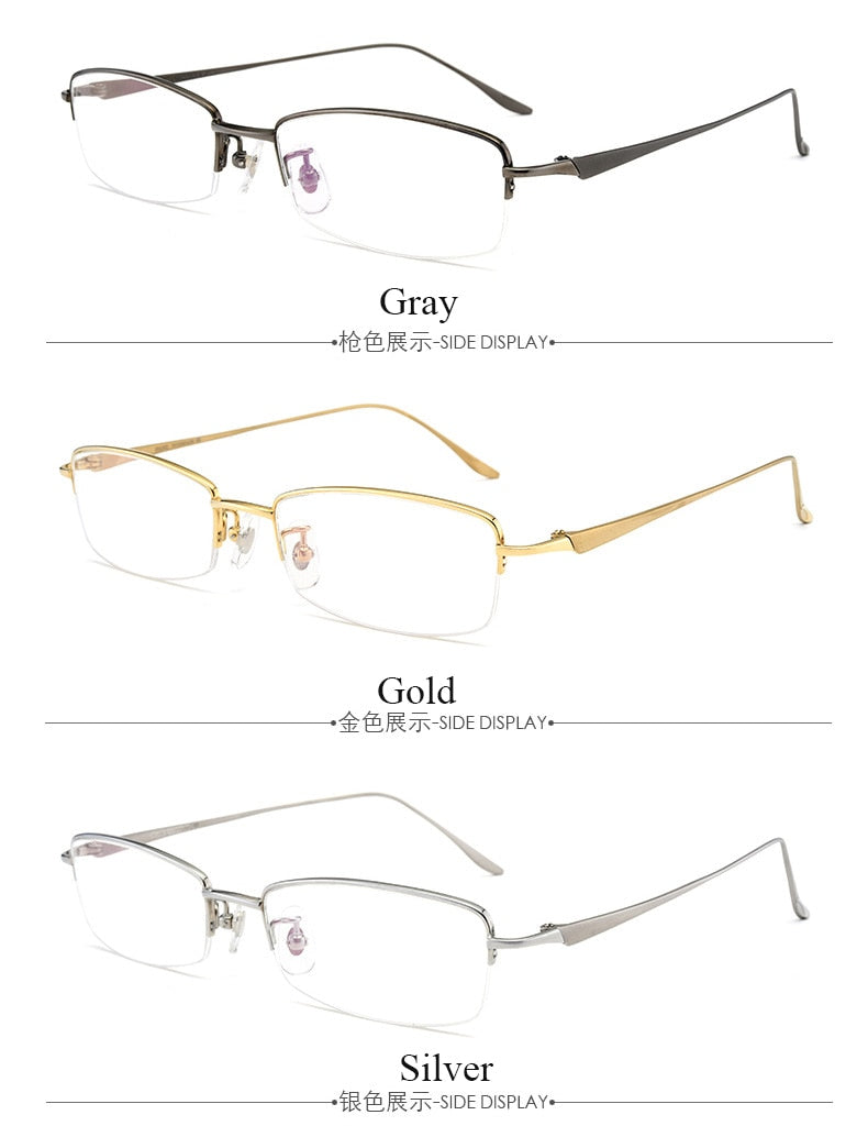 Men's Titanium Semi Rim Square Frame Eyeglasses D8560 Semi Rim Bclear