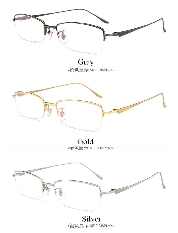 Men's Titanium Semi Rim Square Frame Eyeglasses D8560 Semi Rim Bclear