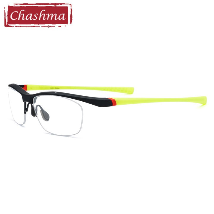 Chashma Men's Semi Rim Square Tr 90 Titanium Sport Eyeglasses 7027 Semi Rim Chashma Black with Yellow