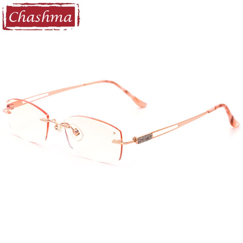 Chashma Ottica Women's Rimless Oval Rectangle Titanium Eyeglasses Tinted Lenses 6048 Rimless Chashma Ottica Brown Lenses