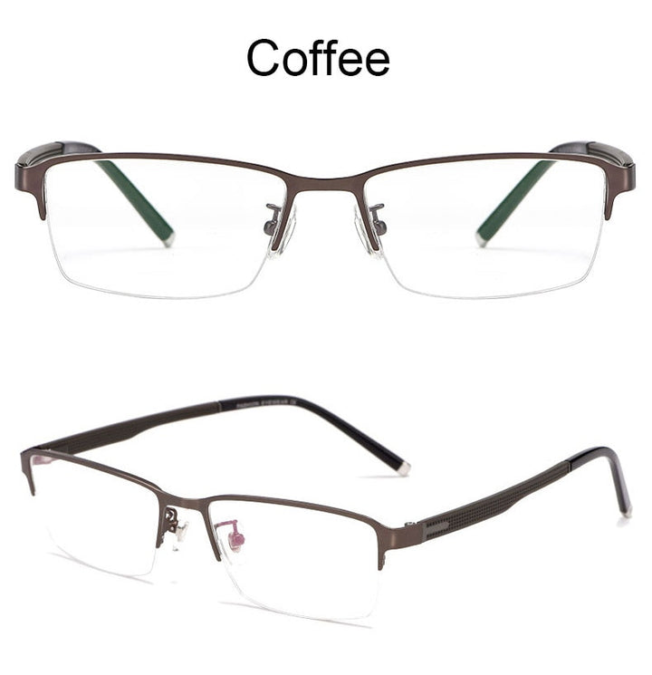 Hotochki Men's Semi Rim Rectangular Alloy Frame Eyeglasses 3095 Semi Rim Hotochki